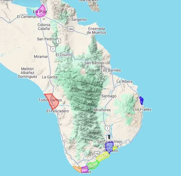 Map of Los Cabos service zones